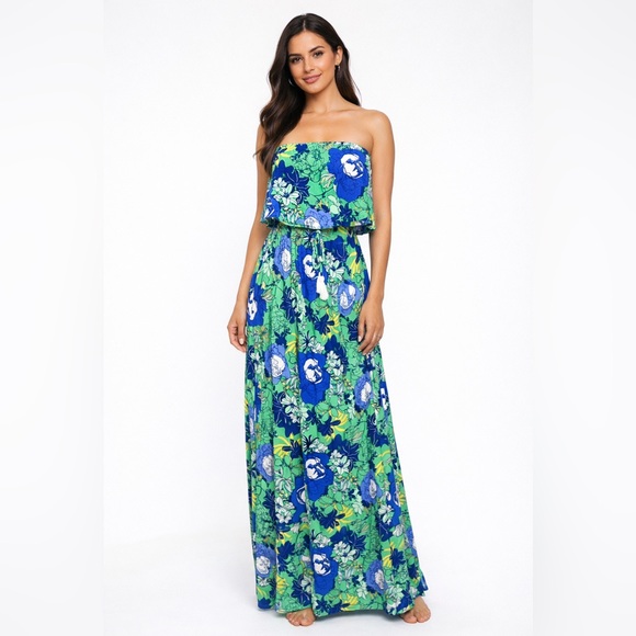 Japna Dresses & Skirts - Japna Floral Strapless Maxi Dress Size M